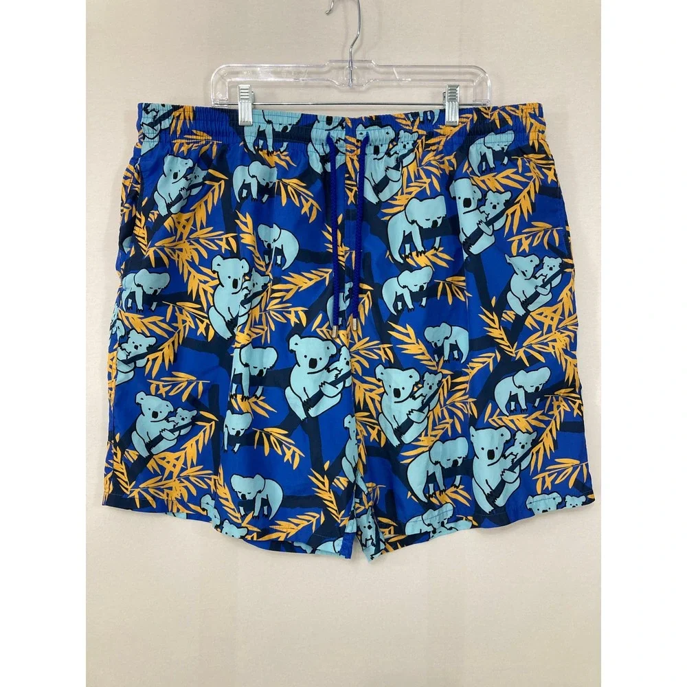 Vilebrequin Koala Print Swim Trunks 5XL Blue Yellow Moorea Board Shorts Vacation